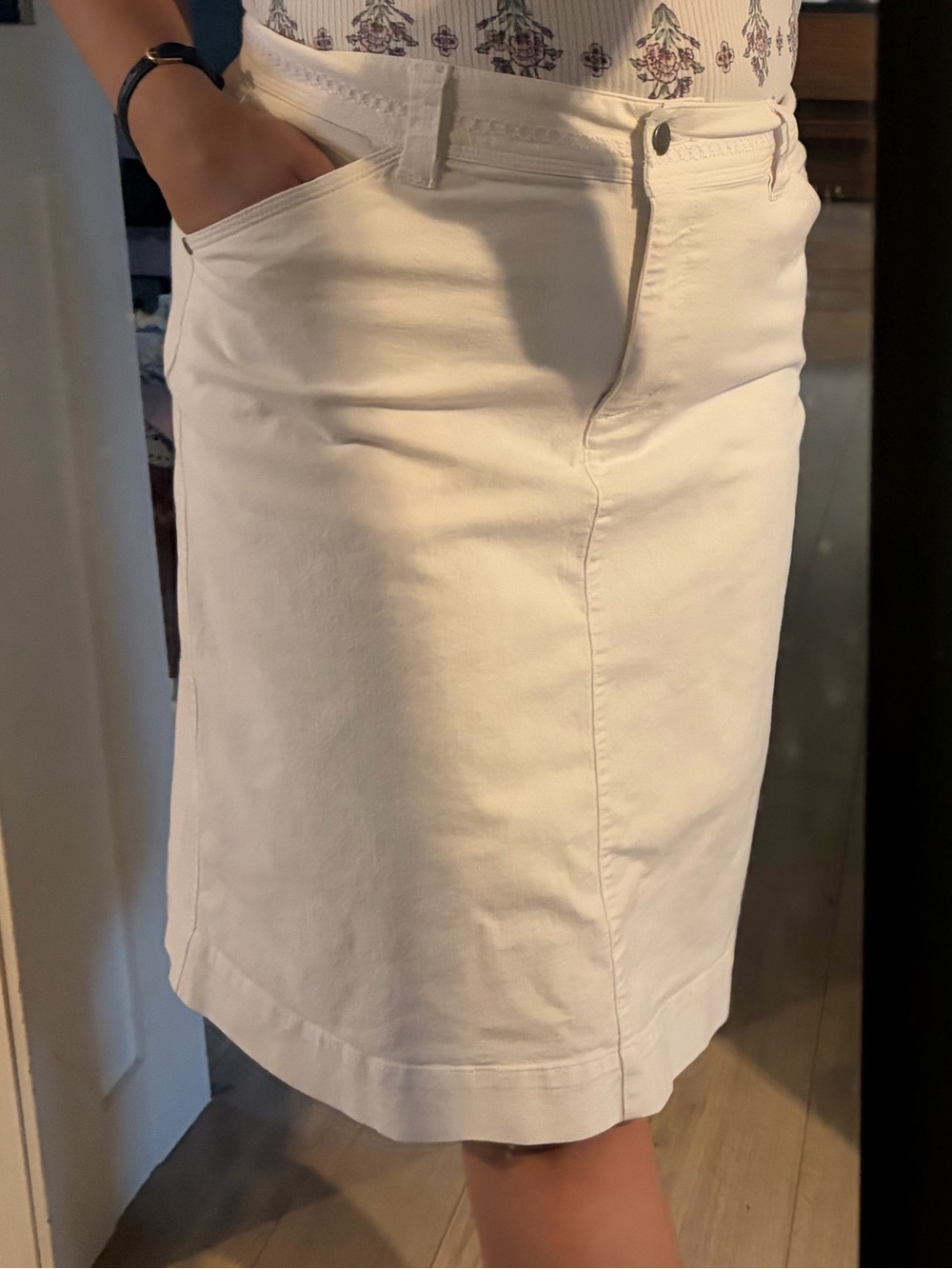 Woolrich White Midi Denim Skirt